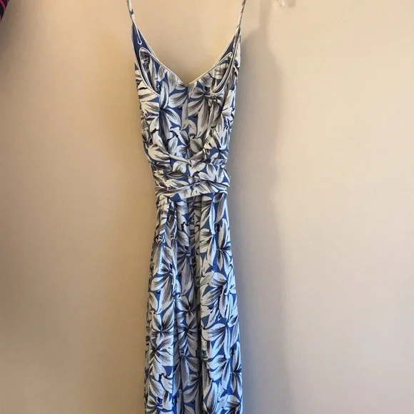 Jonathan Simkhai | Ava Floral Wrap Linen Blend Gown in Pacific Print Size 2 - Picture 5 of 12